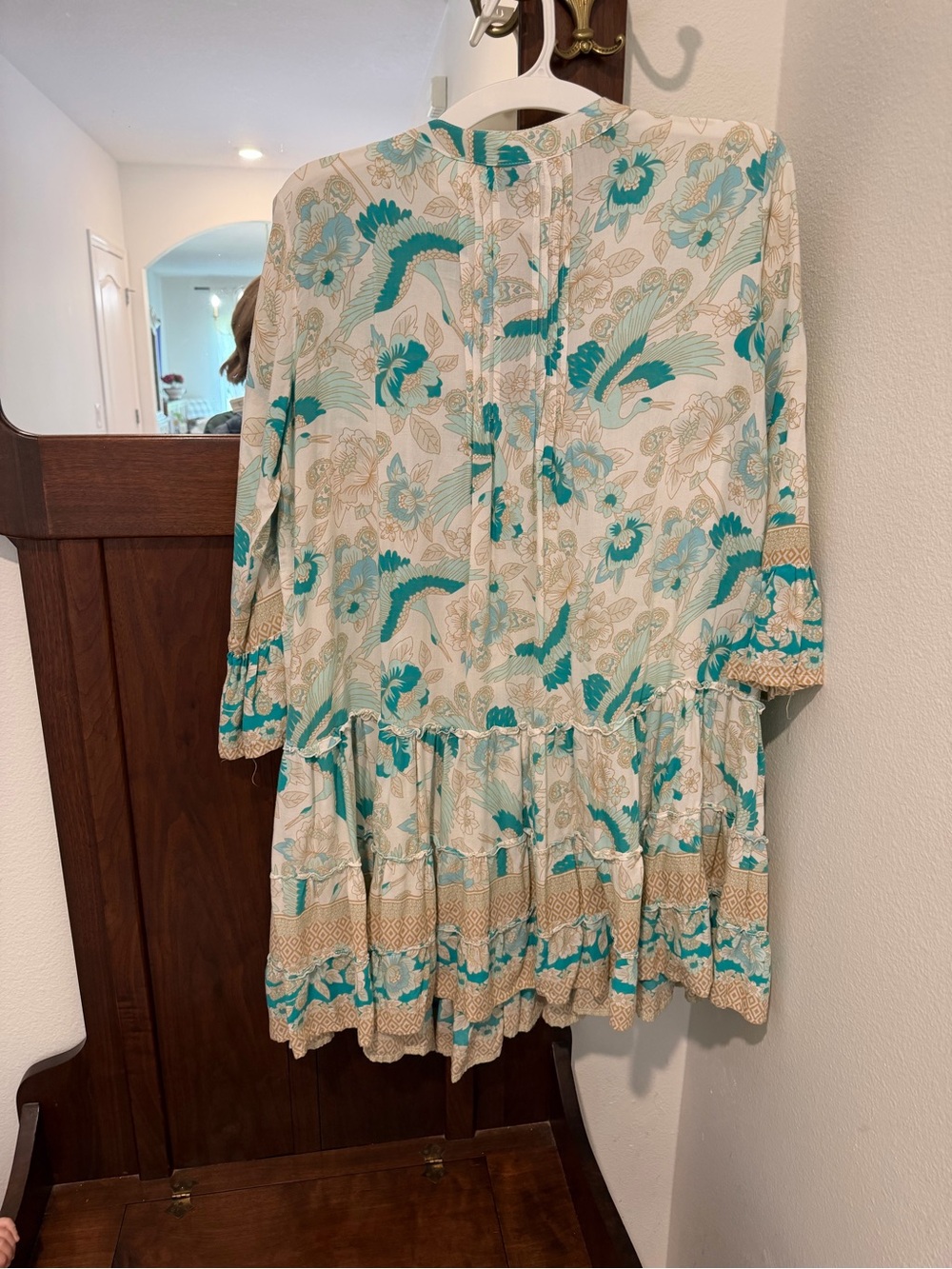Sea Lustre Floral penny swing dress in Teal and Beige - Picture 3 of 4